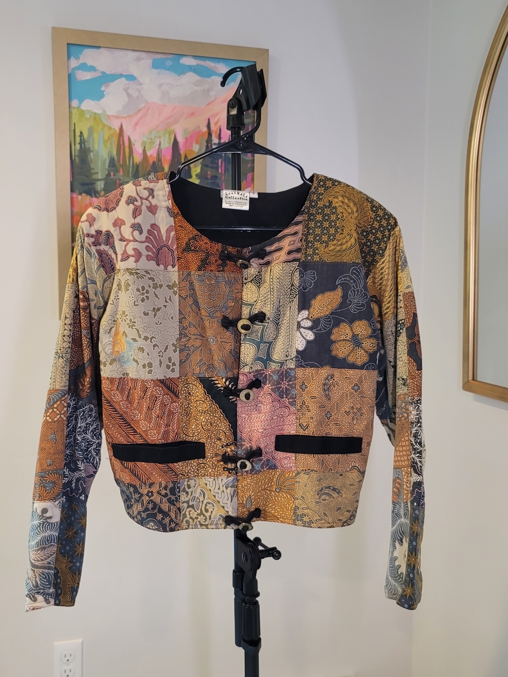 KOSIBALI COLLECTION Cotton Patchwork Jacket Asian Inspired Toggle Closures Sz S